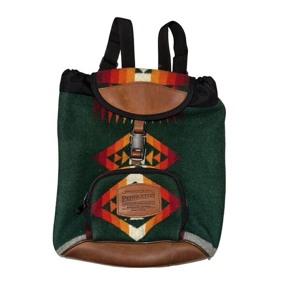 Pendleton Vintage 90s Wool Leather Mini Backpack Aztec Southwestern PRISTINE - Picture 2 of 13